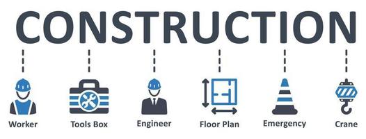 icono de construcción - ilustración vectorial. construcción, arquitectura, arquitecto, ingeniero, trabajador, infografía, plantilla, presentación, concepto, banner, pictograma, conjunto de iconos, iconos. vector