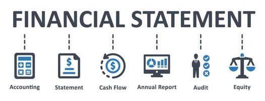 icono de estado financiero - ilustración vectorial. declaración, balance, auditoría, contabilidad, informe, ingresos, infografía, plantilla, presentación, concepto, banner, pictograma, conjunto de iconos, iconos. vector