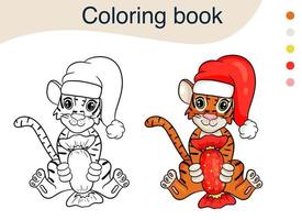 Tigre. Ilustración en blanco y negro para un libro para colorear. el símbolo del año nuevo según el calendario chino. estilo de dibujos animados de vector. vector