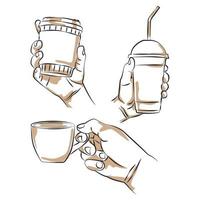 Hand holding coffee sketch vector