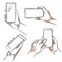 Sketch of hand holding cell phone vector