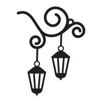 Christmas street lights with pattern, black isolated silhouette vector icon
