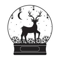 snow globe with deer, black stencil, vector isolated illustration