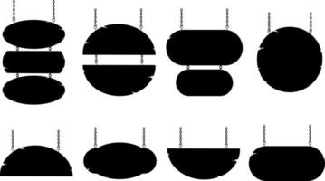 silueta que cuelga varios carteles de madera, tablón con forma redonda, apto para pautas y anuncios vector