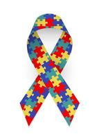 Cinta de rompecabezas de raso de colores como símbolo de concienciación sobre el autismo vector