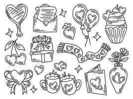 doodle de colección de elementos del día de san valentín vector