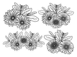 Flower line art arrangement vector