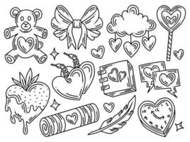 doodle de colección de elementos del día de san valentín vector