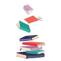 Stack of different colorful books flying, isolated on white background.World book day. Educational vector illustration