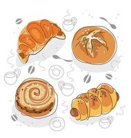 productos de panadería. menú de cafetería. vector