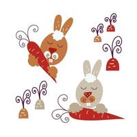 divertidos personajes de conejo, felices pascuas concepto de dibujos animados ilustraciones vectoriales vector