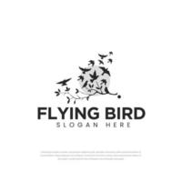 Flying birds in flocks under the moon design logo, symbol, icon, flying bird illustration design template, vector