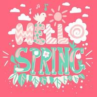 Hello spring hand drawn lettering vector