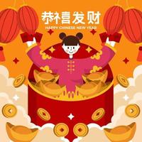 Woman Character with Red Packet in Chinese New Year Concept vector