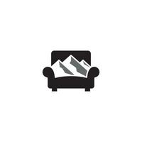 Diseño de logotipo o icono de sofá y montañas vector