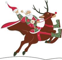 Santa rides a reindeer like a cowboy vector