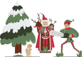 Santa and the elf with the chainsaw vector
