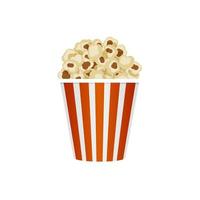 Popcorn in striped bucket, isolated on white