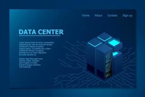 Concept of big data processing center. Isometric Data center. Isometric servers vector design. Data center. Hosting server or data center room concept. vector illustration