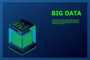 Banner de web de tecnología digital isométrica. algoritmos de aprendizaje automático de big data. análisis e información. big data acceso almacenamiento distribución gestión y análisis de información. ilustración vectorial vector