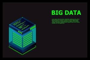 Banner de web de tecnología digital isométrica. algoritmos de aprendizaje automático de big data. análisis e información. big data acceso almacenamiento distribución gestión y análisis de información. ilustración vectorial vector