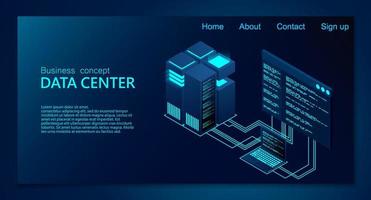 Concept of big data processing center. Isometric Data center. Isometric servers vector design. Data center. Hosting server or data center room concept. vector illustration