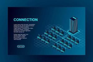 Transfer of user data to the server. Data flow. Data storage. Server. Digital space. Data center vector