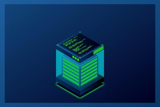 Banner de web de tecnología digital isométrica. algoritmos de aprendizaje automático de big data. análisis e información. big data acceso almacenamiento distribución gestión y análisis de información. ilustración vectorial vector