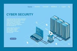 Network cyber security isometric vector illustration. Online server protection system concept with data center. Vector illustration