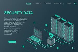 Data security isometric illustration. Illustration of a server laptop and firewall. Isometric technology. Vector illustration