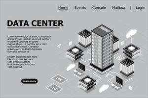 icono isométrico de tecnología informática, sala de servidores, conjunto de dispositivos digitales, elemento de diseño, computadora portátil, servidor, almacenamiento en la nube, ilustración vectorial vector