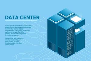 Concept of big data processing center. Isometric Data center. Isometric servers vector design. Data center. Hosting server or data center room concept. vector illustration