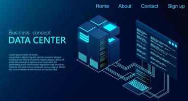 Concept of big data processing center. Isometric Data center. Isometric servers vector design. Data center. Hosting server or data center room concept. vector illustration