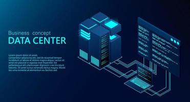 Concept of big data processing center. Isometric Data center. Isometric servers vector design. Data center. Hosting server or data center room concept. vector illustration