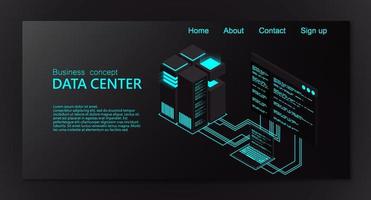 Isometric Data center. 3d isometric concept big data center with server. Creative vector illustration of server rack room. High technology vector illustration.