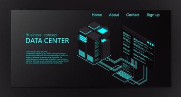 Isometric Data center. 3d isometric concept big data center with server. Creative vector illustration of server rack room. High technology vector illustration.