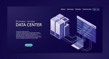 Isometric servers vector design. Isometric Data center. Data center landing page. Vector illustration