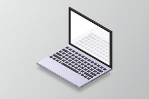 Vector 3d isometric laptop computer. Isometric mock up of laptop. 3d laptop mockup. Computer with blank screen for app. Laptop with open display. Vector illustration