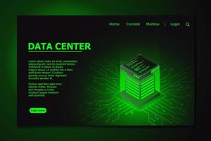 Datacenter isometric vector illustration. Data center room background. Computer storage or farming workstation. Vector illustration