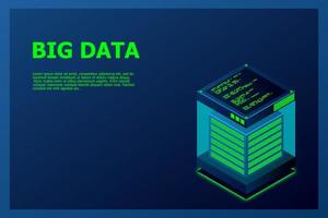 Banner de web de tecnología digital isométrica. algoritmos de aprendizaje automático de big data. análisis e información. big data acceso almacenamiento distribución gestión y análisis de información. ilustración vectorial vector