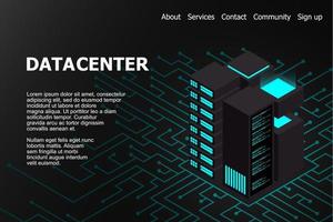 Concept of big data processing center. Isometric Data center. Isometric servers vector design. Data center. Hosting server or data center room concept. vector illustration