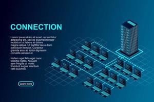 Transfer of user data to the server. Data flow. Data storage. Server. Digital space. Data center vector