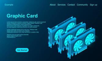 3d isometric video graphic card. Video Graphics Card for cryptocurrency mining or gaming. Personal computer hardware components. GPU Graphic card illustration vector