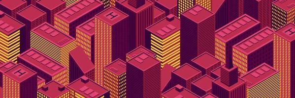 Isometric futuristic city vector illustration. Isometric urban megalopolis top view of the city and architecture 3d elements different buildings