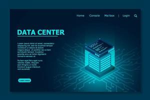 Datacenter isometric vector illustration. Data center room background. Computer storage or farming workstation. Vector illustration