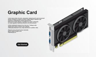 Tarjeta gráfica video isométrica 3d. Tarjeta gráfica de video para minería o juegos de criptomonedas. componentes de hardware de computadora personal. ilustración de tarjeta gráfica gpu vector