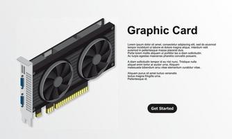 Tarjeta gráfica video isométrica 3d. Tarjeta gráfica de video para minería o juegos de criptomonedas. componentes de hardware de computadora personal. ilustración de tarjeta gráfica gpu vector