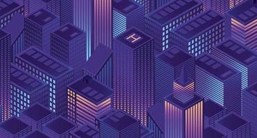 Isometric futuristic city vector illustration. Isometric urban megalopolis top view of the city and architecture 3d elements different buildings