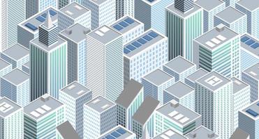 Isometric futuristic city vector illustration. Isometric urban megalopolis top view of the city and architecture 3d elements different buildings