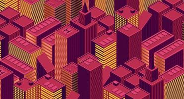 Ilustración de vector de ciudad futurista isométrica. megalópolis urbana isométrica vista superior de la ciudad y arquitectura elementos 3d diferentes edificios